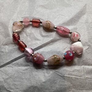 Pink Painted Glass Bead Stretch Bracelet - Women Jewelry